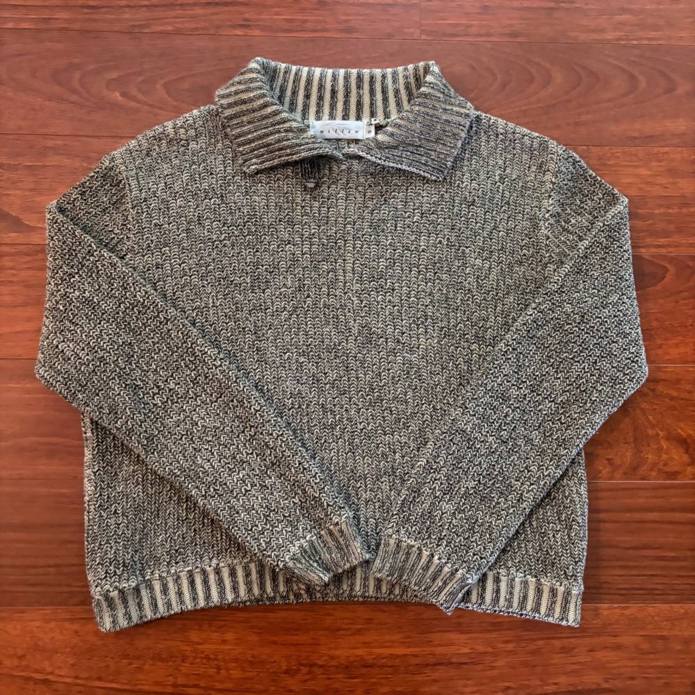Willow Womens Small Grey Marled Chunky Knit Sweater Button Collar Pullover S